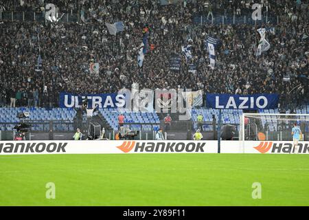 3. Oktober 2024, Stadio Olimpico, Roma, Italien; UEFA Europa League Fußball; Latium gegen Nizza; Lazios Anhänger Stockfoto