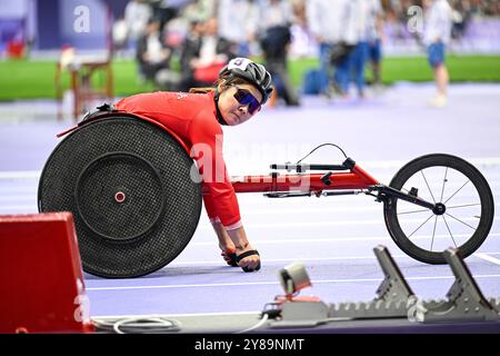 Kurse für Rollstuhlsportler (Frauen) während der Leichtathletik-Veranstaltung der Paralympischen Spiele 2024 in Paris, Frankreich am 5. September 2024. Quelle: Victor Joly/Alamy Live News Stockfoto