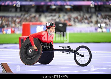 Kurse für Rollstuhlsportler (Frauen) während der Leichtathletik-Veranstaltung der Paralympischen Spiele 2024 in Paris, Frankreich am 5. September 2024. Quelle: Victor Joly/Alamy Live News Stockfoto