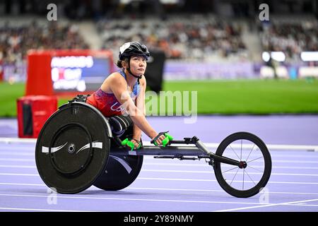 Kurse für Rollstuhlsportler (Frauen) während der Leichtathletik-Veranstaltung der Paralympischen Spiele 2024 in Paris, Frankreich am 5. September 2024. Quelle: Victor Joly/Alamy Live News Stockfoto