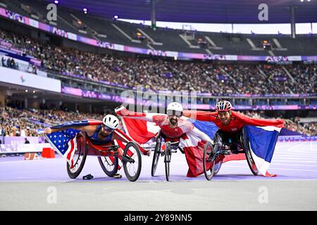 Kurse für Rollstuhlsportler mit Brent Lakatos während der Leichtathletik-Veranstaltung der Paralympischen Spiele 2024 in Paris am 5. September 2024. Quelle: Victor Joly/Alamy Live News Stockfoto