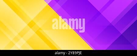 Leuchtendes Fußzeilendesign für Sportwettkämpfe. Buntes, breites, sportliches und Banner-Konzept für Präsentation, Fußzeile, Kopfzeile, Poster, Flyer. Abstrakter lila und gelber diagonaler Farbverlauf. Vektor Stock Vektor