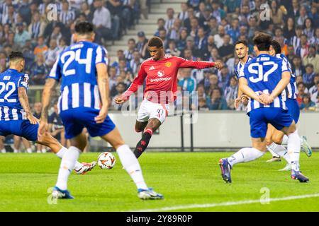 Porto, Portugal. Oktober 2024. Marcus Rashford von Manchester United im Spiel der UEFA Europa League 2024/25 League Phase MD2 zwischen dem FC Porto und Manchester United in Estadio do Dragao. Endstand: FC Porto 3:3 Manchester United (Foto: Diogo Baptista/SOPA Images/SIPA USA) Credit: SIPA USA/Alamy Live News Stockfoto