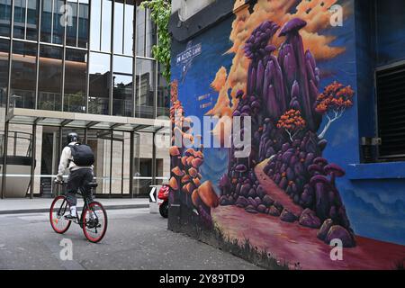 Blick auf die AC DC Lane und die Graffitis in Melbourne, Australien Stockfoto