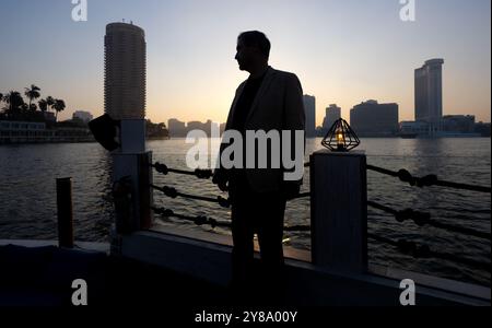 Kairo, Ägypten. Oktober 2024. Markus Söder (CSU), Ministerpräsident Bayerns, nimmt an einer Bootsfahrt auf dem Nil Teil. Söder unternimmt eine dreitägige Reise nach Ägypten. Quelle: Sven Hoppe/dpa/Alamy Live News Stockfoto