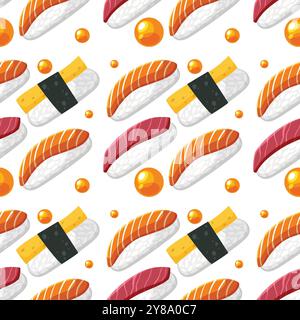 Bunte Sushi-Stücke mit orangefarbenen Kugeln Stock Vektor