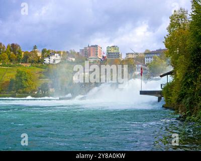 Der Rheinfall ist der größte Flachwasserfall Europas, nahe der Stadt Schaffhausen in der Schweiz. Stockfoto