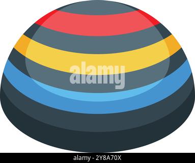 Farbenfrohe Kuppel mit horizontalen Streifen in Gelb, Rot und Blau auf dunklem Hintergrund auf weißem Hintergrund Stock Vektor