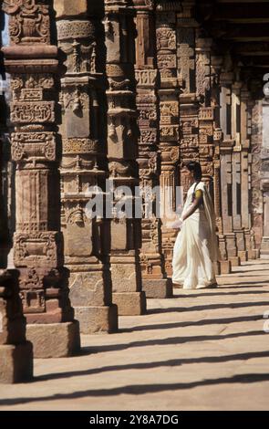 Steinsäulen, Qutab Minar, Delhi, Indien. Stockfoto