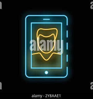 Neon-Mobiltelefon mit Symbol für das Benutzerprofil leuchtet auf schwarzem Hintergrund Stock Vektor