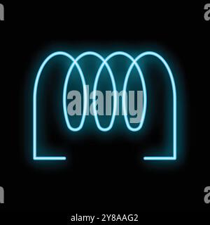 Blaues Neonschild, das eine dicht gewickelte elektrische Spule vor schwarzem Hintergrund zeigt Stock Vektor