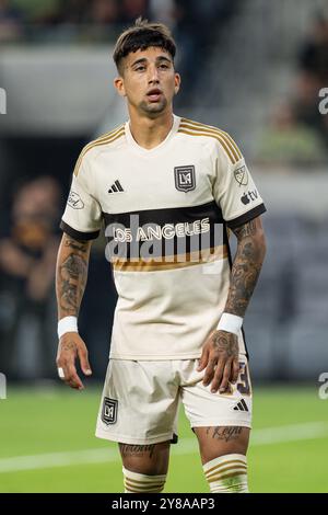 LAFC-Stürmer Cristian Olivera (13) während eines MLS-Spiels gegen St. Louis City am Mittwoch, 2. Oktober 2024, im BMO Stadium in Los Angeles, CA. LAFC Stockfoto