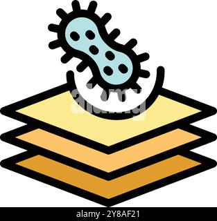 Dieses Symbol zeigt ein atmungsaktives Material mit einer Schutzschicht für Nano-Bakterien, die Komfort und Schutz bietet Stock Vektor