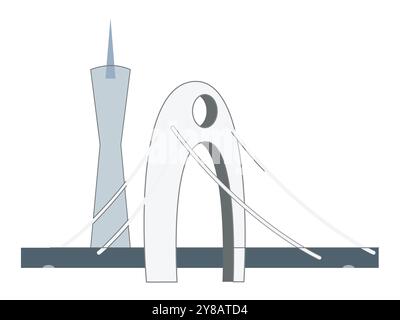 China Moderne Brücke Metropole Stadt Reiseziel Stadt Chinesische Kultur Gebäude Wahrzeichen Design Ikone Set Stock Vektor