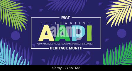 Asiatisch-amerikanischer, hawaiianischer und pazifischer Inselbewohner. Asiatisch-pazifischer amerikanischer Erbe Monat auf blauem Hintergrund Vektor-Banner-Design Stock Vektor