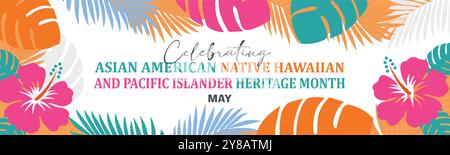 Asiatisch-amerikanischer, hawaiianischer und pazifischer Inselbewohner. Asiatisch-pazifischer amerikanischer Erbe Monat auf blauem Hintergrund Vektor-Banner-Design Stock Vektor