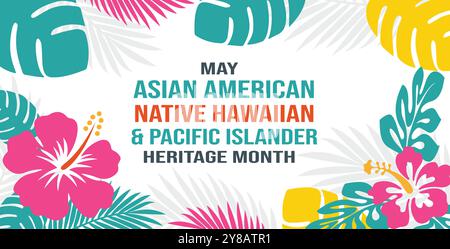 Asiatisch-amerikanischer, hawaiianischer und pazifischer Inselbewohner. Asiatisch-pazifischer amerikanischer Erbe Monat auf blauem Hintergrund Vektor-Banner-Design Stock Vektor