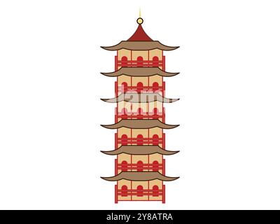 China Wahrzeichen Pagode Tempelturm Chinesische orientalische Architektur Gebäude historischer Ort Ort Ziel Design Symbol bunte Set Stock Vektor