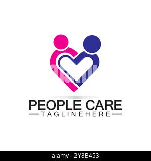 People Care-Logo mit Herz- und Personensymbol. Love and Care for Charity and Support People Stock Vektor