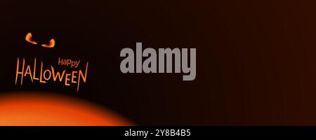 Frohes Halloween. Begrüßung mit leuchtenden orangen Augen und Mond. Vektorabbildung. Stock Vektor