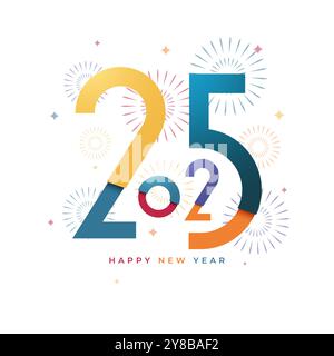 Happy New Year 2025 in einem modernen abstrakten Textdesign. Kreatives, modernes Konzept zum Feiern. Vektorabbildung. Stock Vektor