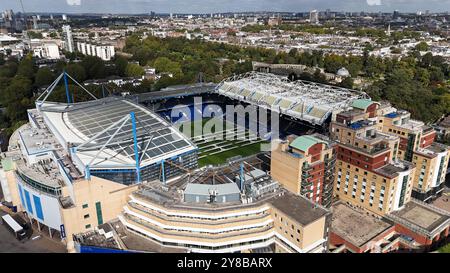 Ein allgemeiner Blick auf die Stamford Bridge, die Heimat des Chelsea Football Club nach KAA Gent Fans verursachte Störungen innerhalb und außerhalb des Stadions während des Spiels der European Conference League am Donnerstag, den 3. Oktober Bilddatum: Freitag, 4. Oktober 2024. Stockfoto