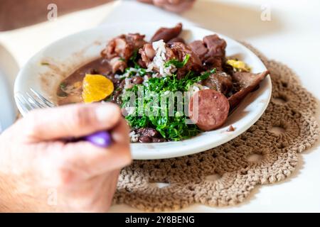 Klassische brasilianische Feijoada mit traditionellen Zutaten Stockfoto