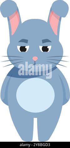 Blaues Karikaturkaninchen, das traurig aussieht, mit herunterhängenden Ohren und einem mürrischen Gesichtsausdruck Stock Vektor