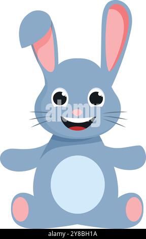Cartoon-Illustration eines süßen blauen Hasen, der lächelt und sich hinsetzt Stock Vektor