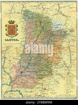 España. Katalonien. MAPA físico de la provincia de Lleyda y sus comarcas. Años 1930. Stockfoto