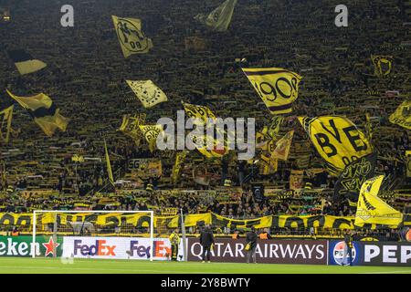 Fans von Borussia Dortmund UEFA Champions League: Borussia Dortmund - Celtic Glasgow; Signal Iduna Park, Dortmund; 01.10.2024 Stockfoto