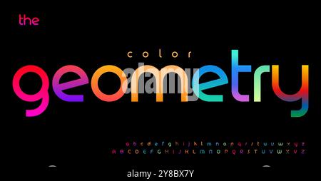 Geometrisches, farbenfrohes Alphabet, lebendige, verspielte Buchstaben, auffällige Schriftart im bauhaus-Stil für lebendiges Branding von Medien, Unterhaltung, Werbung und Multimedia Stock Vektor