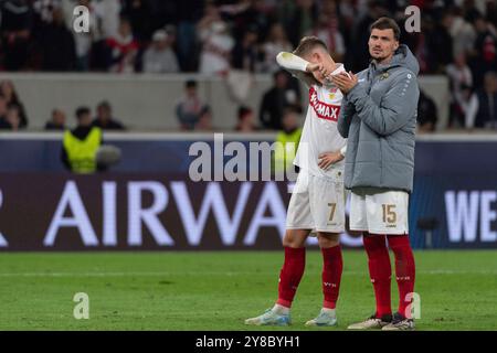 Nach spielende Entaeuschung, Frust bei Maximilian Mittelstaedt (VfB Stuttgart, #07), Pascal Stenzel (VfB Stuttgart, #15) GER, VfB Stuttgart gegen AC Sparta Prag, Fussball, Herren, UEFA Champions League, 2. Spieltag, Spielzeit 2024/2025, 01.10.2024, Foto: Eibner-Pressefoto/Wolfgang Frank Stockfoto