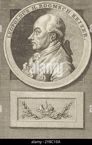 Porträt Leopold II., Kaiser von Deutschland, Druck, Druckerei: Reinier Vinkeles (I), (auf Objekt erwähnt), Druckerei: Cornelis Bogerts, (auf Objekt erwähnt), nach Zeichnung von: Jacobus Buys, (auf Objekt erwähnt), Amsterdam, 1783 - 1795, Papier, Ätzen, Gravieren, Höhe, 86 mm Ã— Breite, 55 mm Stockfoto