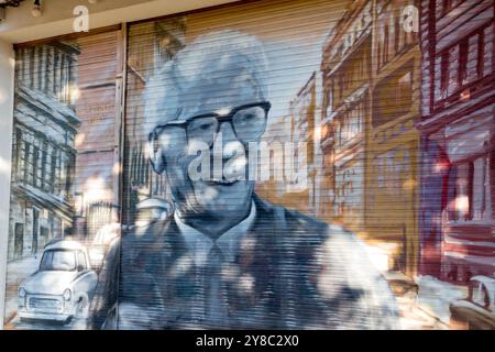 Berlin Street Art Graffiti auf Garagenmauer, Erich Honecker Ostdeutscher Kommunistischer Politiker Berlin Deutschland Stockfoto