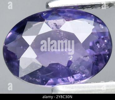 Faszinierender violetter Amethyst Edelstein mit komplizierten Facetten und brillanter Klarheit. Stockfoto