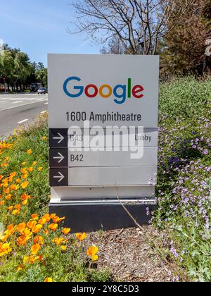 Google unterschreibt in Googles Hauptquartier im Silicon Valley. Stockfoto