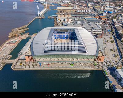Allgemeine Luftaufnahme vor dem Everton Stadium, Bramley-Moore Dock, Vauxhall, Liverpool, England, Vereinigtes Königreich am 3. Oktober 2024 Credit: Every Second Media/Alamy Live News Stockfoto