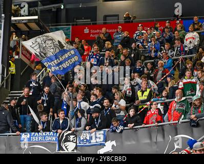 Augsburg, Deutschland. Oktober 2024. Der Iserlohner Fanblock. GER, Augsburger Panther gegen Iserlohn Roosters, Eishockey, DEL, 5. Spieltag, Saison 2024/2025, 02.10.2024. Foto: Eibner-Pressefoto/Heiko feiner Credit: dpa/Alamy Live News Stockfoto