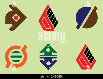 Satz mit sechs abstrakten Geschäftslogos. Stock Vektor