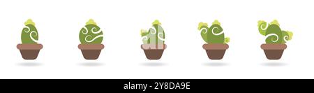 Symbole für Kakteen-Vektor gesetzt. Süße grüne Kakteen Sukkulenten. Exotische dekorative Pflanze. Kleine Kakteen in Töpfen Set. Pflanze mit Dornenvektor. Grüne Wüstenpflanzen. Stock Vektor