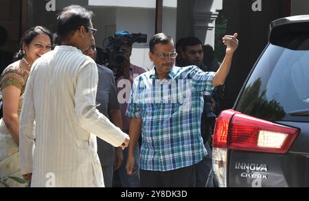 Neu-Delhi, Indien. Oktober 2024. NEW DELHI, INDIEN – 4. OKTOBER: Der ehemalige indische Premierminister Arvind Kejriwal verlegte am Freitag, den 4. Oktober 2024 das Haus in New bangalow in New Delhi, Indien. (Foto: Sonu Mehta/Hindustan Times/SIPA USA) Credit: SIPA USA/Alamy Live News Stockfoto