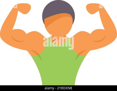 Der Bodybuilder beugt seinen Bizeps und zeigt seine Kraft und Kraft Stock Vektor