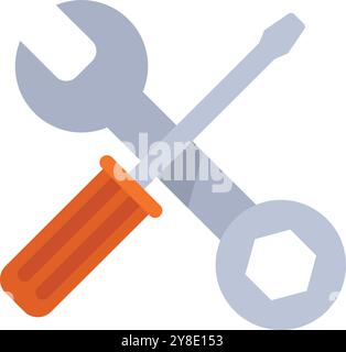 Minimalistisches Flachbild-Illustration mit einem Schraubendreher, der über einen Schraubenschlüssel kreuzt, isoliert auf weiß Stock Vektor