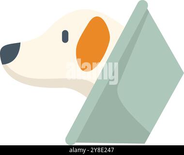 Diese Vektor-Illustration zeigt einen weißen und braunen Hund, der ein grünes elisabethanisches Halsband trägt und ein Gefühl der Sorge und Pflege für ein Haustier vermittelt, das sich von einer Operation oder Verletzung erholt Stock Vektor