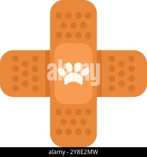 Orange kreuzförmige Bandhilfe, die einen Hundepfoten-Druck bildet, der Tiergesundheit und Veterinärdienste symbolisiert Stock Vektor