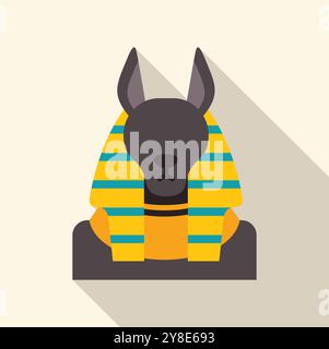 Minimalistische bunte Illustration, die anubis, den Schakalköpfigen Gott des Todes in der altägyptischen Religion, darstellt, hier von der Brust nach oben gezeigt Stock Vektor