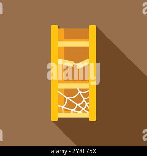 Altes, kaputtes Holzregal, bedeckt mit Spinnweben, das in flachem Stil mit langem Schatten vor der Wand steht Stock Vektor