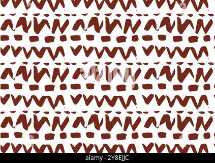 Abstrakte Illustration brauner Zickzack-Pinselstriche in nahtlosem Muster vor weißem Hintergrund. Illustrationen mit nahtlosem Muster im Hintergrund Stockfoto