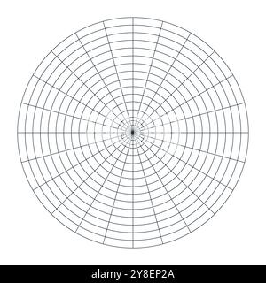 Kreisförmiges Raster mit Polarkoordinaten auf weißem Hintergrund isoliert. 360 Grad Skala. Leeres Polar Graph-Papier. Vektorabbildung. Mathematisches Diagramm Stock Vektor